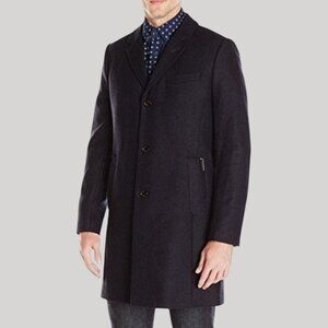 TED BAKER Wool Jackson Overcoat Sz 4 L Navy Black Check Top Coat Three Button